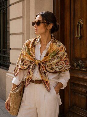 Jane Shilton Pure Silk Paisley Patchwork Square Scarf Shawl Wrap 34x33